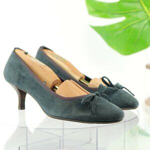 Le Saunda Womens Pump Size 36 6 Green Teal Suede Bow Kitten Heel Retro Shoe
